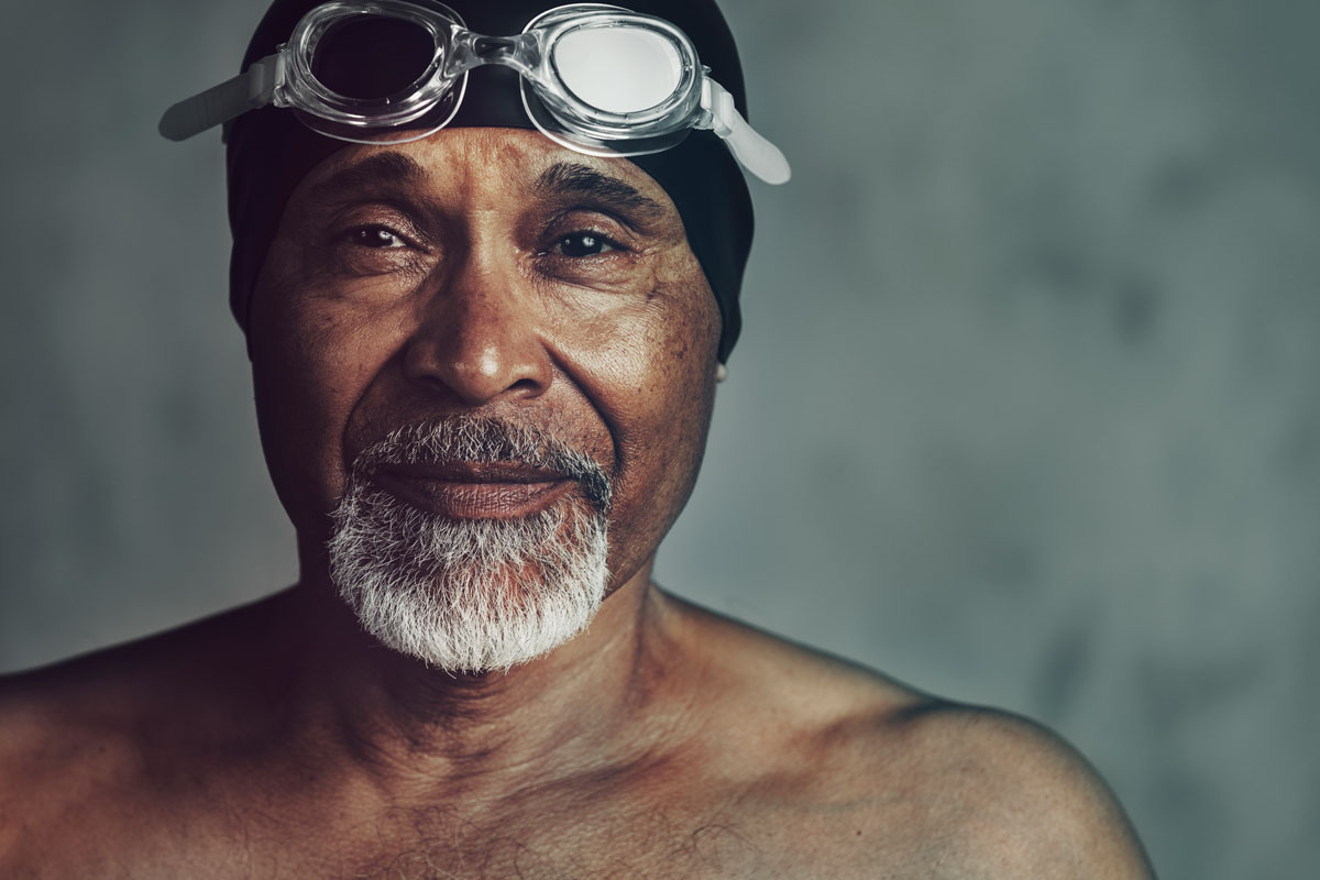 senor african american swimmer active at old age